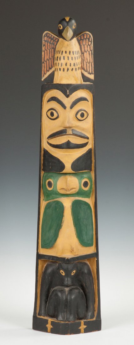 Northwest Coast Carved & Painted Totem Pole (1 of 3)