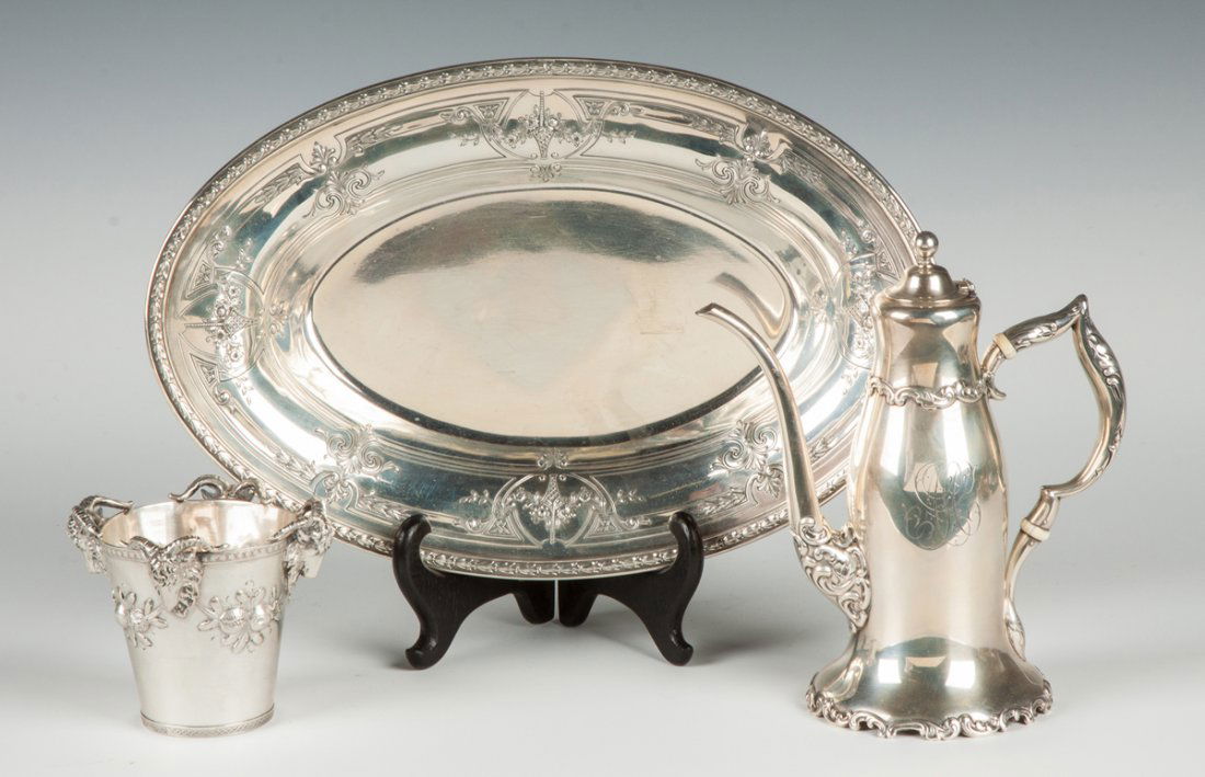 Sterling Silver Cup, Tray & Chocolate Pot (1 of 2)