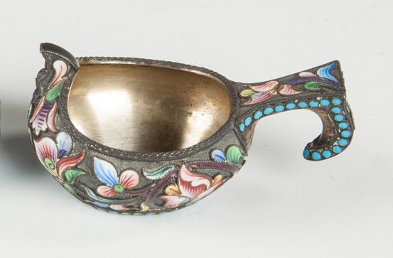 Miniature Russian Enameled Silver Kovsh (1 of 2)