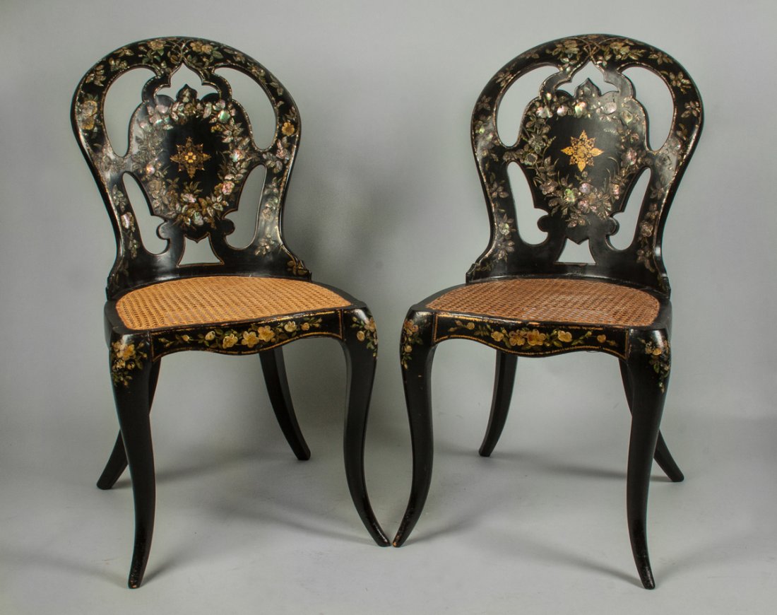 Pair of Victorian Mother of Pearl Inlaid Chairs (1 of 4)