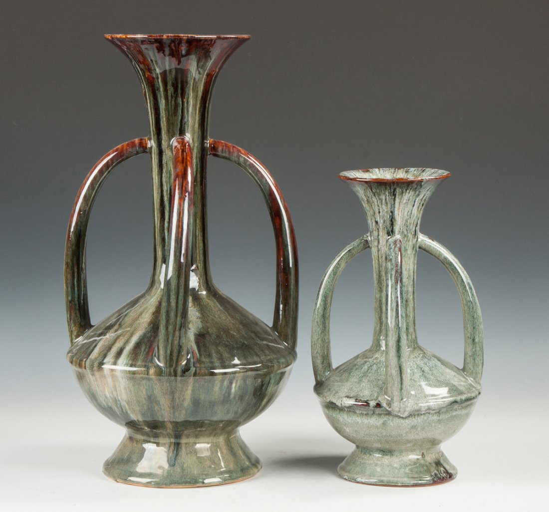Two Glazed Art Pottery Handled Vases (1 of 2)