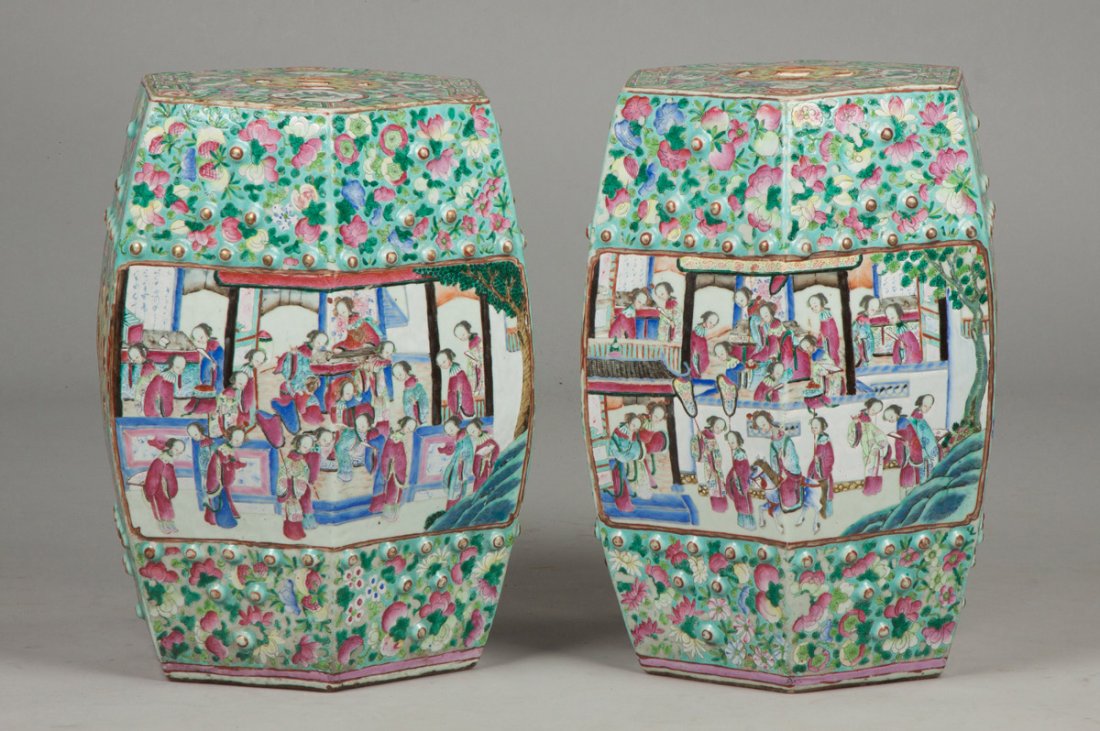 Pair of Chinese Famille Rose Hexagonal Garden Seats (1 of 4)