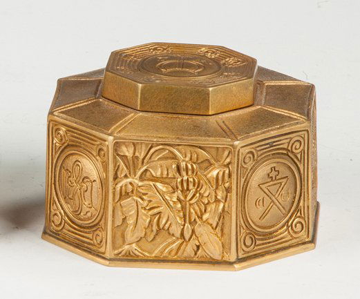 Tiffany Studios Gilt Bronze Inkwell - Bookmark Pattern (1 of 3)