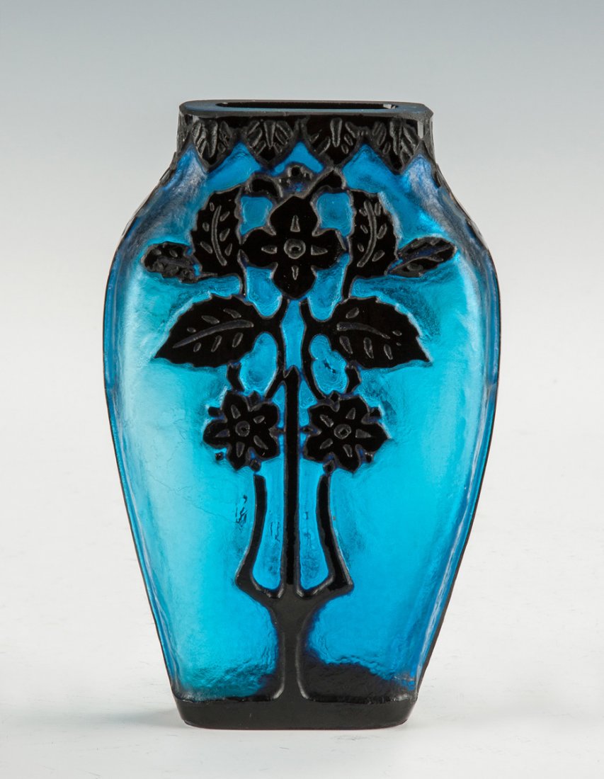 Steuben Celeste Blue & Mirror Black Acid Cut Back Vase (1 of 4)