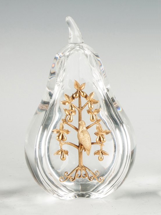 Steuben Partridge in a Pear Tree: Steuben Partridge in a Pear Tree. 20th cent. Sgn. Steuben. Ht. 6".