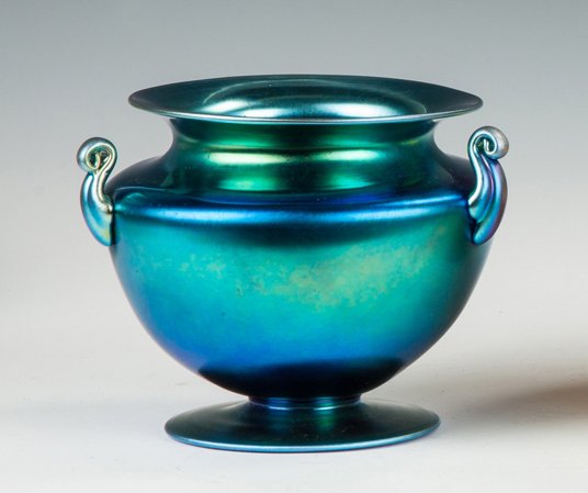 Frederick Carder Steuben Blue Aurene Three-Handled Vase (1 of 2)