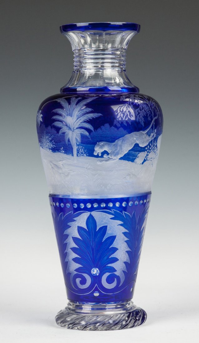 Cobalt Blue Cut to Clear Vase