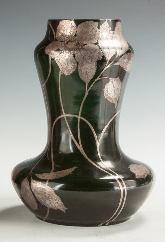 Austrian Art Nouveau Glass Vase with Silver Overlay (1 of 2)