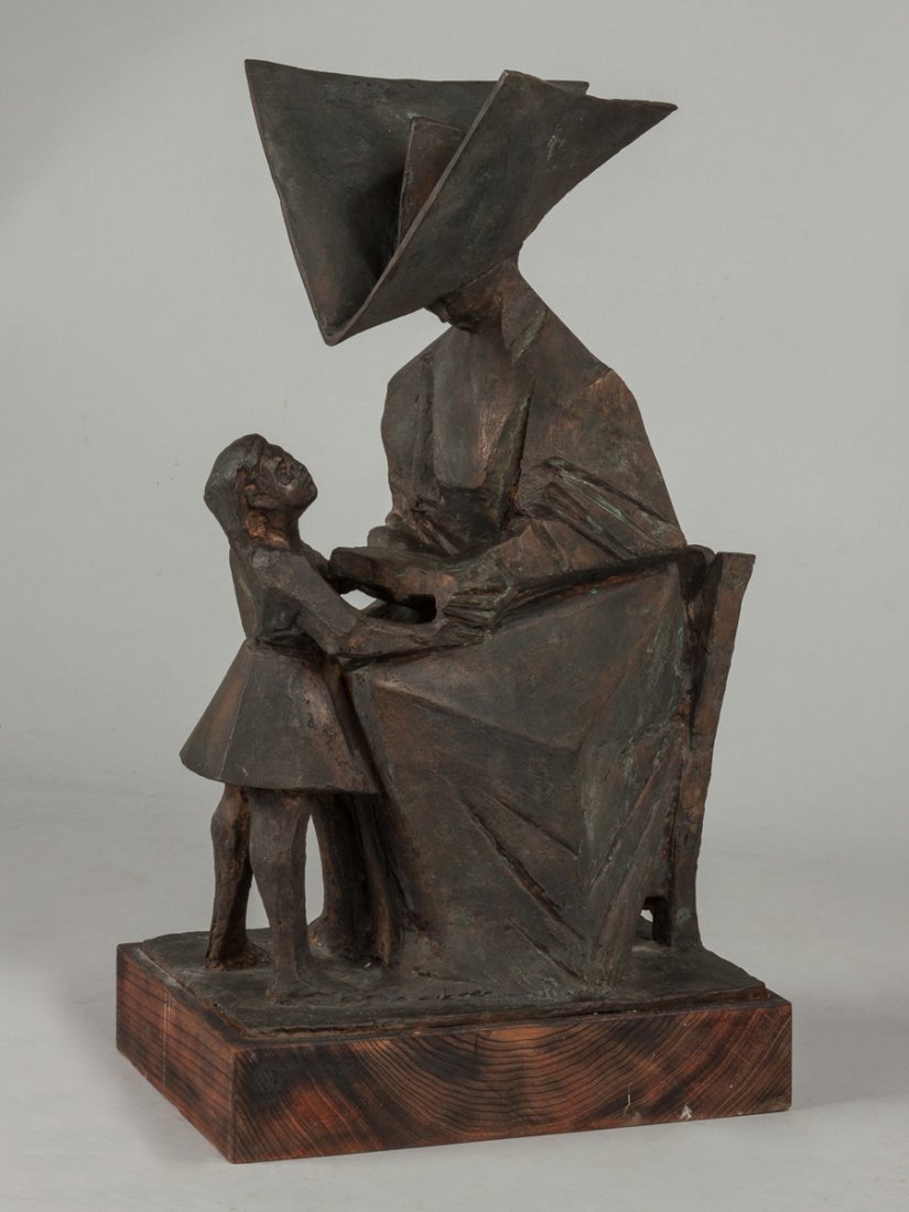 Bronze of a Nun and Child: Bronze of a Nun and Child. Sgn. Marci. Bronze on wood base. Max. Ht. 23" W 13".