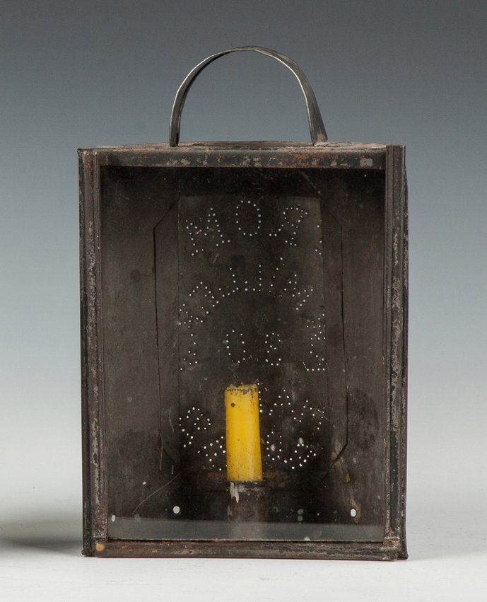 Punched Tin Candle Lantern with Glass Front (1 of 2)