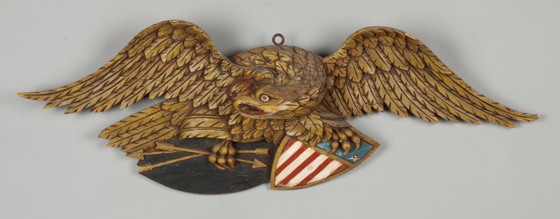 Carved and Painted Eagle with Shield and Arrows (1 of 3)
