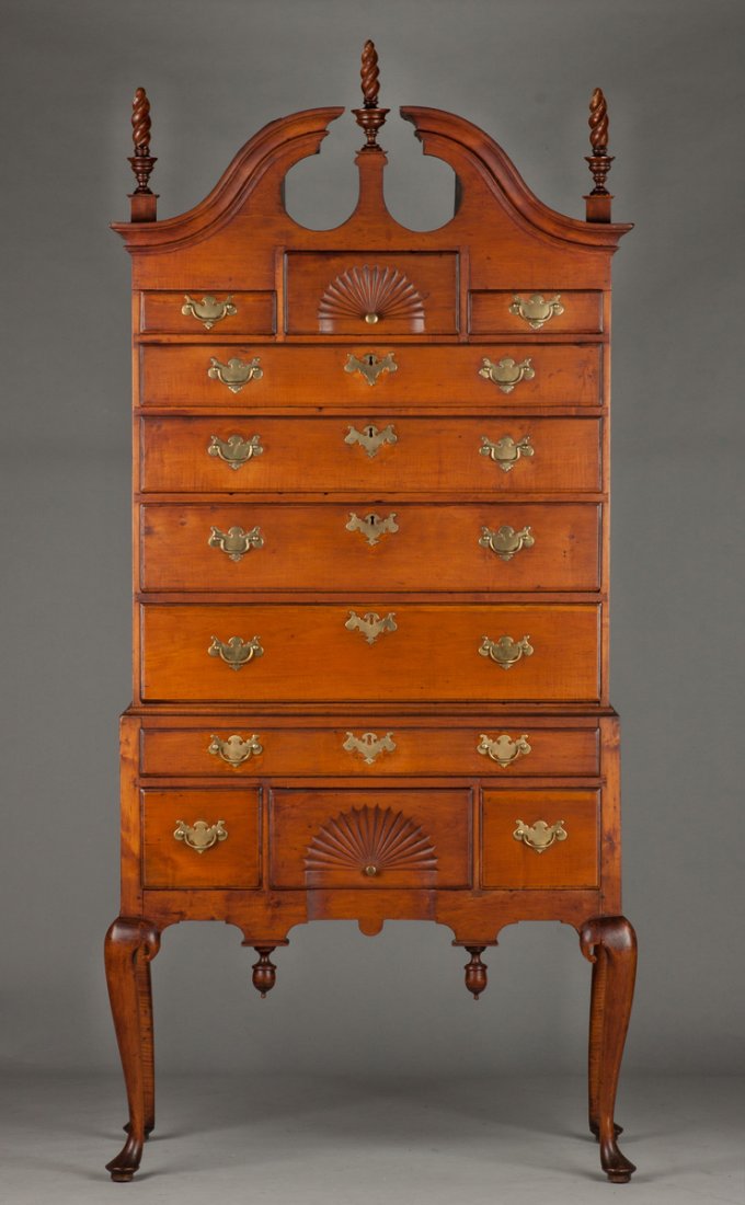 Queen Anne Maple Bonnet-Top Highboy, MA (1 of 3)