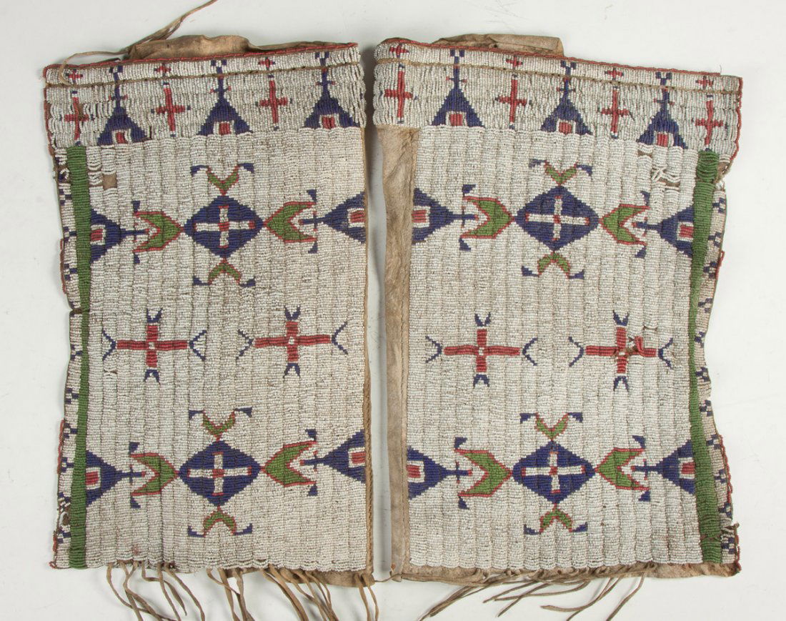 Pair of Native American Beaded Buckskin Leggings (1 of 3)