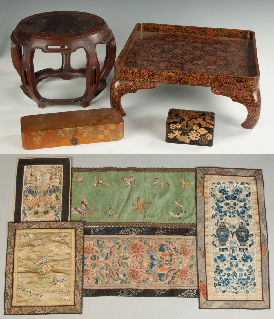 Group of Asian Items together with Chinese Silk (1 of 4)