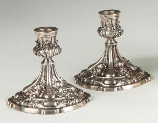 Pair of Sterling Silver Repousse Candlesticks (1 of 4)