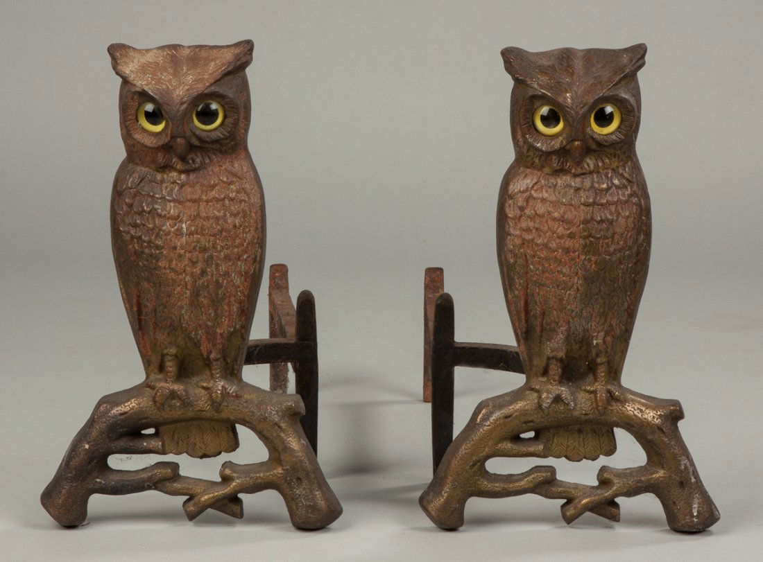 Pair of Cast Iron Owl Andirons (1 of 1)