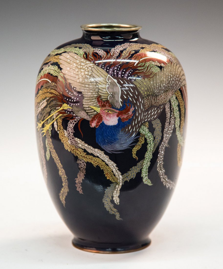 Japanese Cloisonne Vase Decorated with a Peacock (1 of 2)