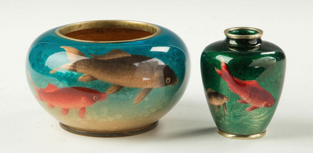 Japanese Cloisonne Enameled Bowl and Vase Decorated (1 of 3)