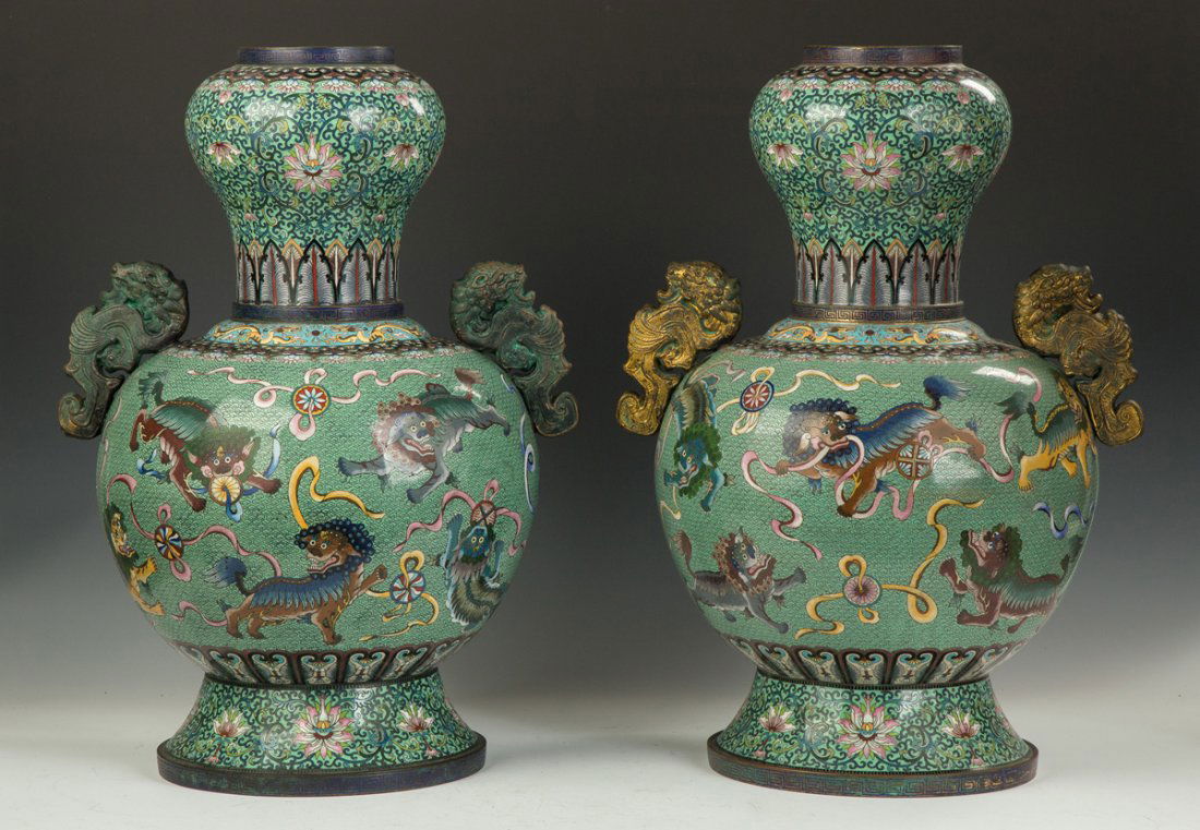 Pair of Monumental Chinese Cloisonne Temple Urns (1 of 6)