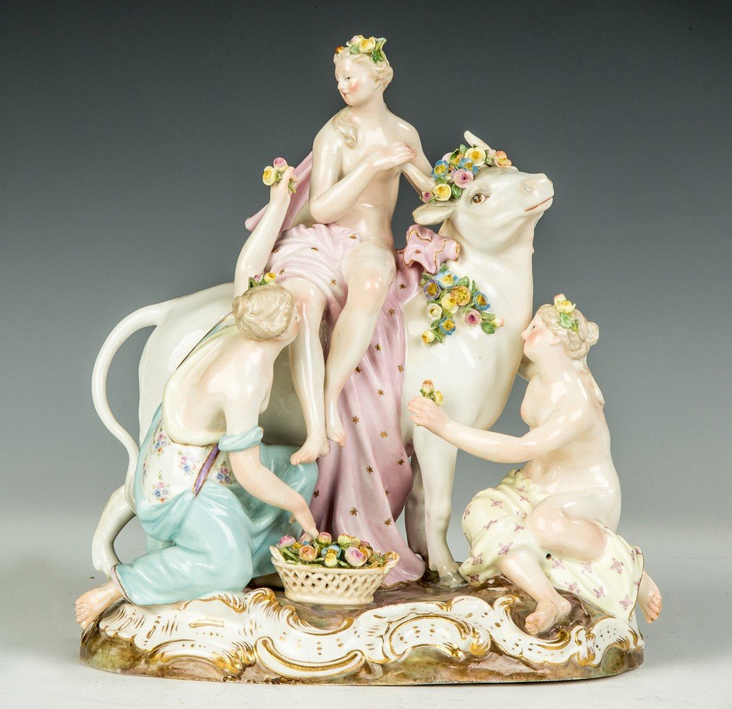 Meissen Figural Group, Young Women with Bull (1 of 3)