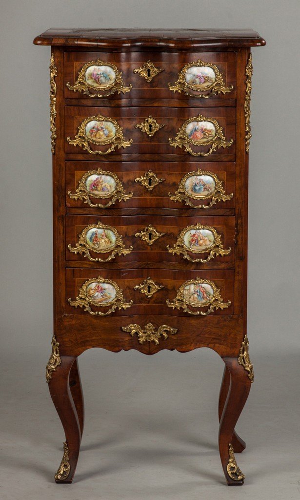 French Burl Wood Serpentine Front Diminutive Cabinet (1 of 2)