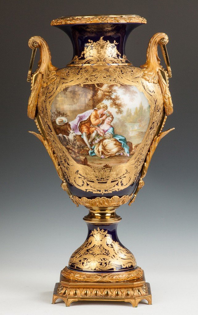 Large Sevres Hand Painted Porcelain Urn with Courting (1 of 4)