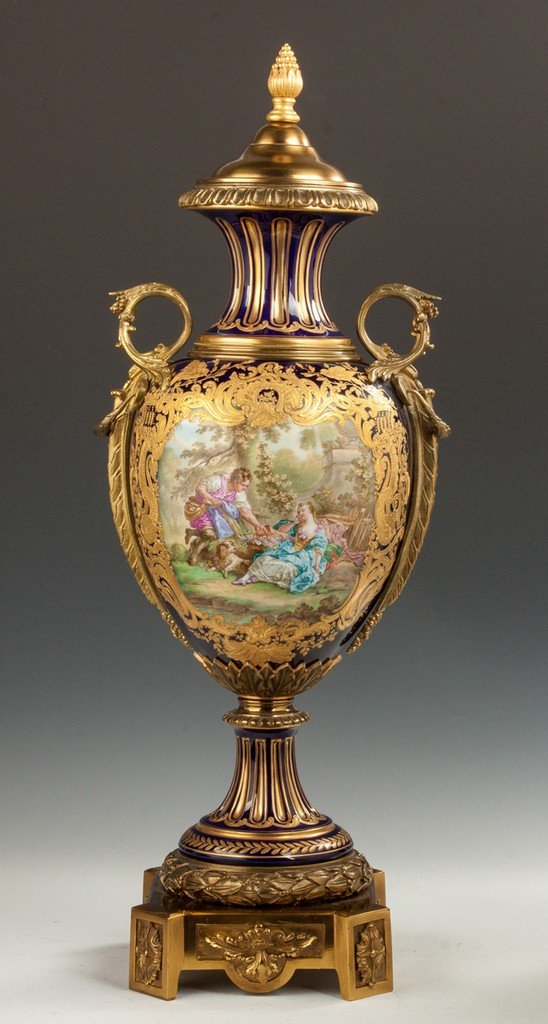 Sevres Hand Painted Porcelain Covered Urn with Courting (1 of 4)