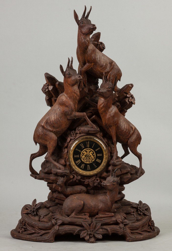 Carved Black Forest Clock with Mountain Goats and (1 of 4)