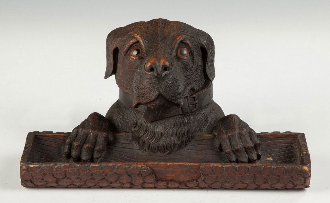 Black Forest Carved Wood Dog Inkwell and Pen Tray (1 of 3)