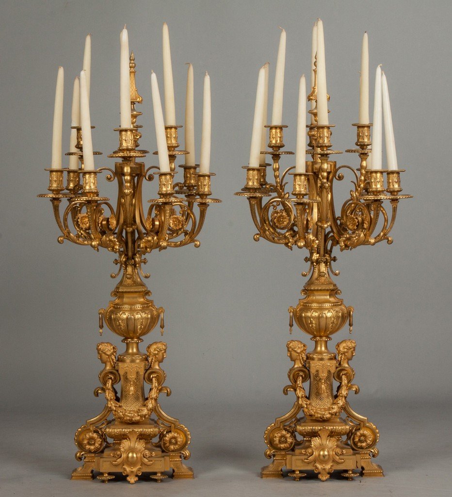 Pair of Monumental French Gilt Bronze Candelabras, Ten (1 of 3)