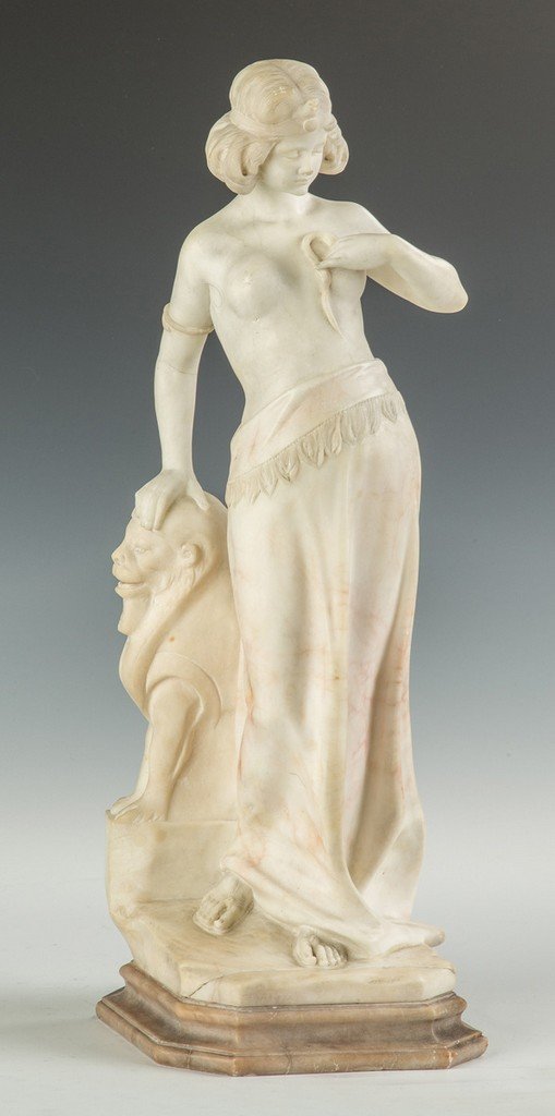 Alabaster Sculpture of a Middle Eastern Lady with Lion (1 of 2)
