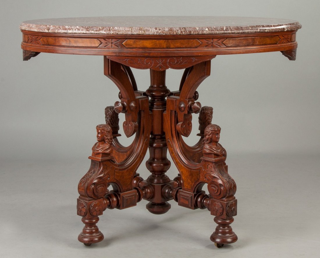 Victorian Walnut and Burl Marble Top Center Table with (1 of 3)