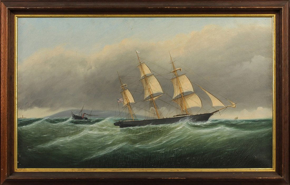 Attr. to Clement Drew (American, 1806-1889) American: Attr. to Clement Drew (American, 1806-1889) American Clipper Ship. Late 19th century. Unsigned. Oil on canvas. 18" x 30". Property of the Strong, sold to benefit the museum's collections fund.