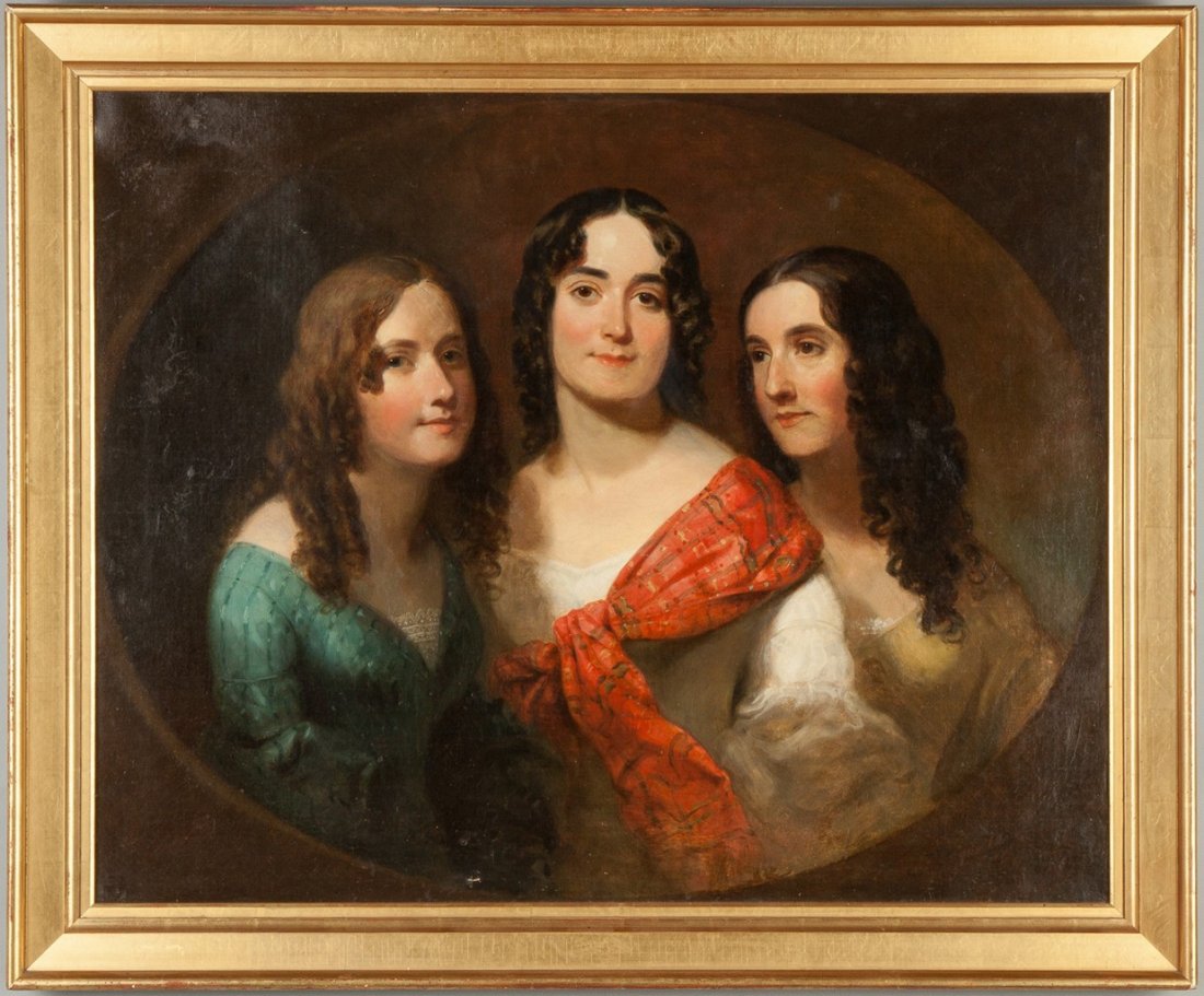 Portrait of Three Ladies in the Style of Thomas Sully: Portrait of Three Ladies in the Style of Thomas Sully (American, 1783-1872). 19th century. Oil on canvas. 28" x 36". Deaccessioned from an Upstate NY Institution.