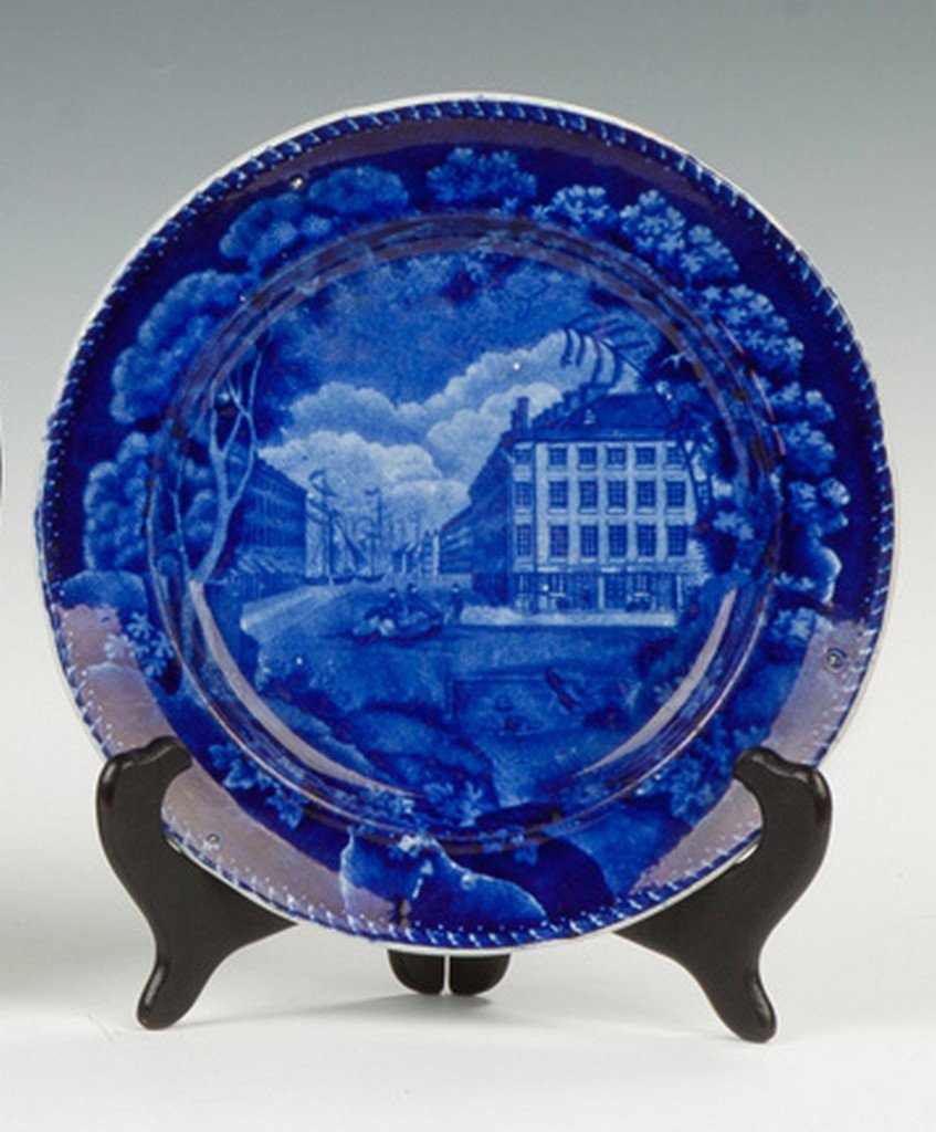 Adams Plate, Mitchell and Freeman Warehouse, Boston,: Adams Plate, Mitchell and Freeman Warehouse, Boston, Historical Blue Staffordshire. 19th century. Dia. 9".