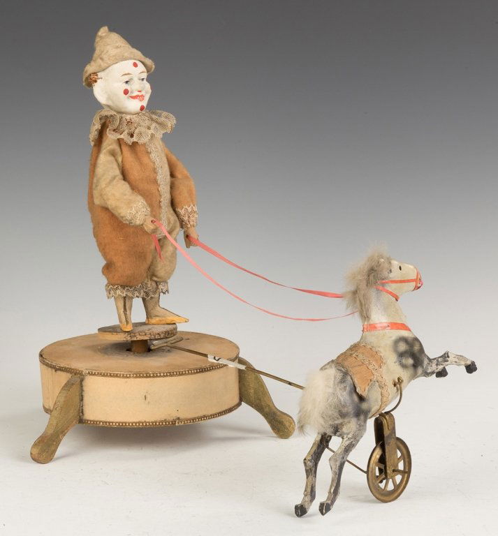 Paper Mache & Composition Clockwork Clown & Horse (1 of 1)