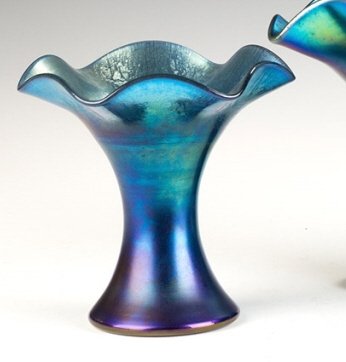 Steuben Blue Aurene Vase with Ruffled Top (1 of 2)