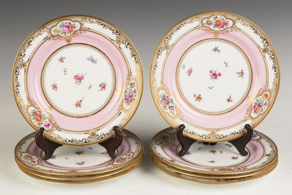 Eight Dresden Hand Painted and Gold Leaf Plates (1 of 2)