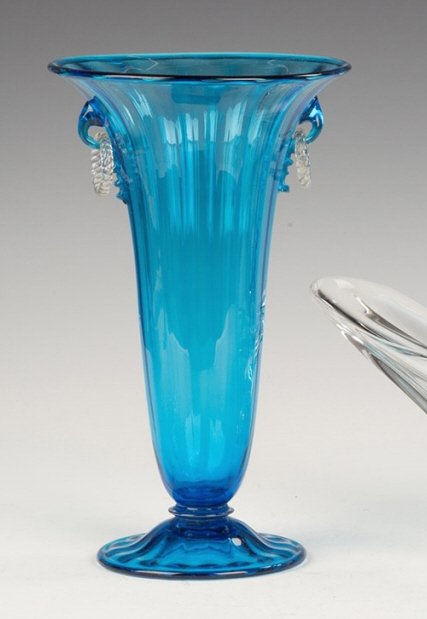 Steuben Celeste Blue Vase with Ring Handles (1 of 1)