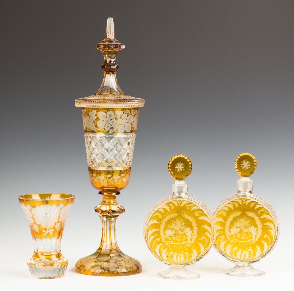 Bohemian Overlay Vase, Covered Urn and Decanters (1 of 3)