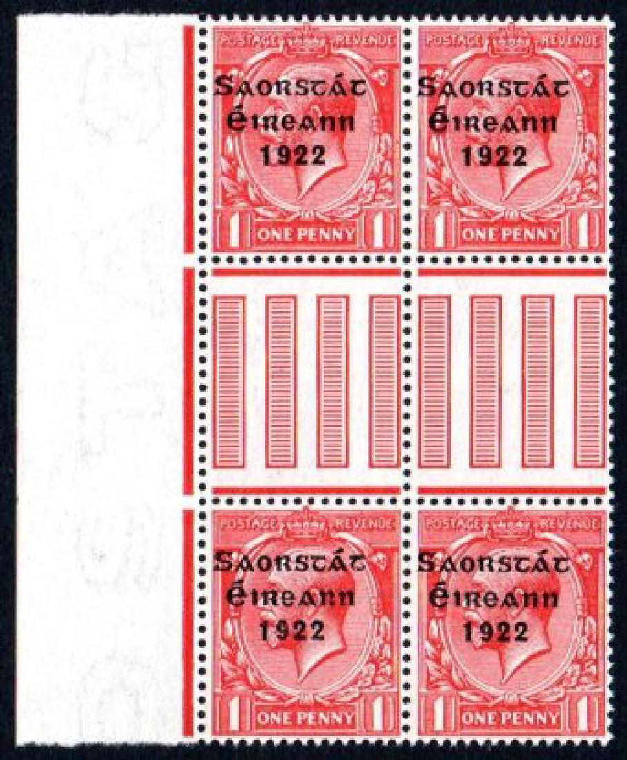 Saorstát: 1d left marginal gutter block of 4 (1 of 1)