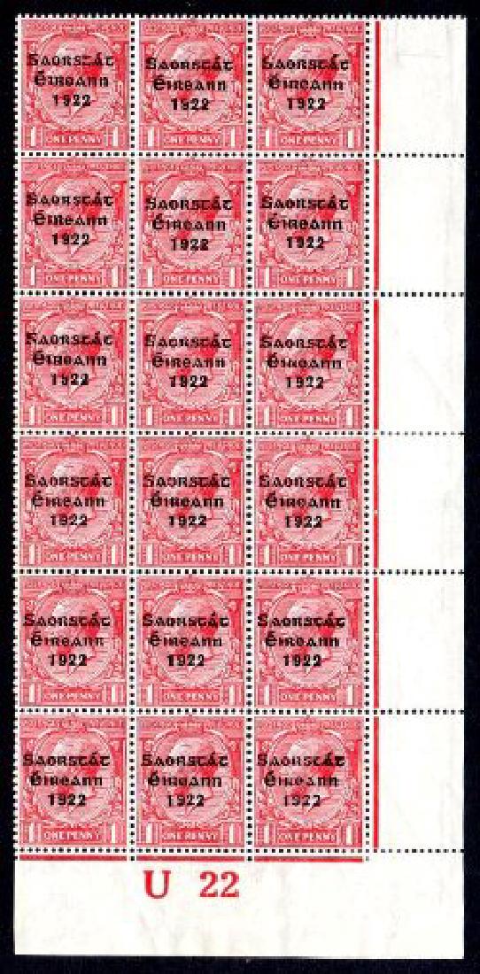 Saorstát: 1d block of 18 Pl. 116 with "accent inserted" (1 of 1)