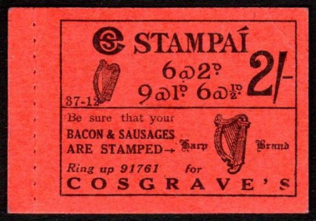 Booklet: 1937 2/- Booklet no. 37-12: 1937 2/- Booklet no. 37-12 complete without stamps but with all advertising panes, clean with very fine corners, very fresh, ideal for display. SG (SB1), Mi.(MHA1), Hib.(HB 1).