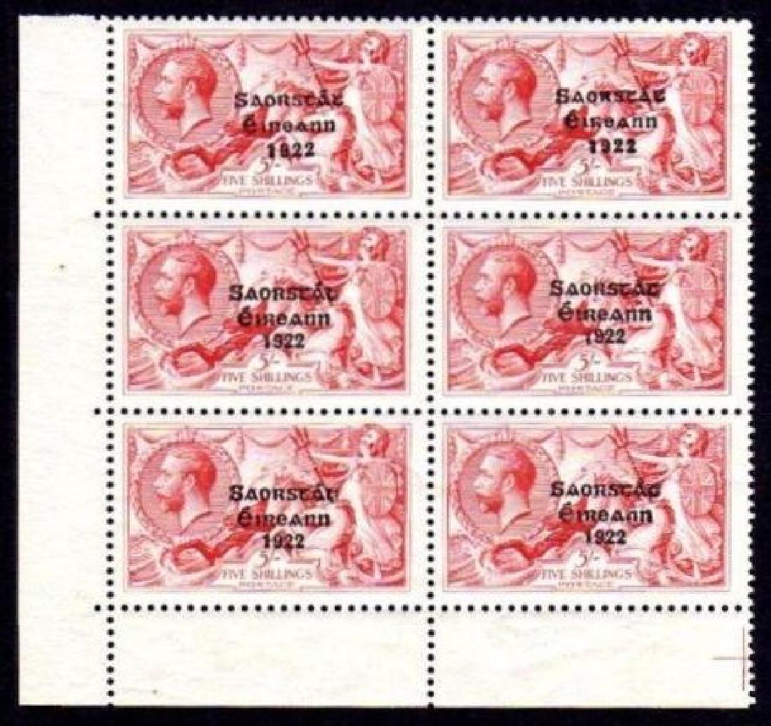 Composite Setting: 5/- from normal setting: 5/- corner block of 6 consisting of 2 ""Wides"" above a block of 4 ""Narrows"" from the normal setting, u/m mint and brilliantly fresh, bottom right stamp with a light gum bend, otherwise pristine. A