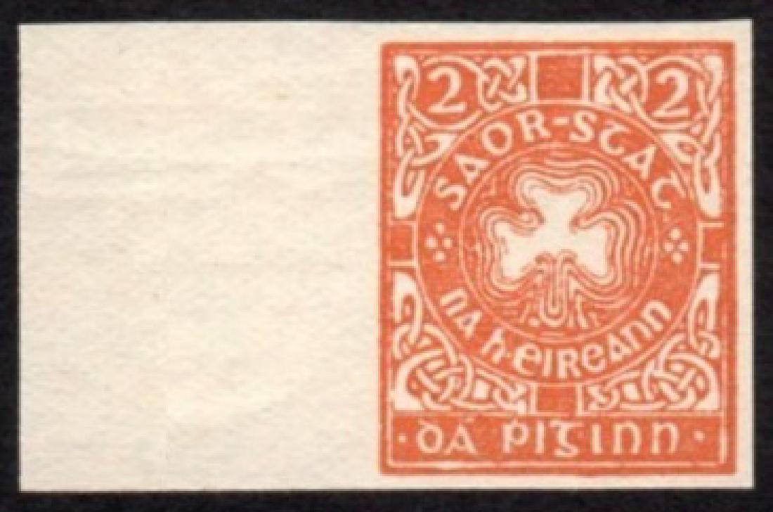 O'Loughlan, Murphy & Boland Essay: 2d chestnut: imperf. 2d chestnut with wide margin left, u/m mint, only slightly patchy gum, very fresh, a superb example of this scarce colour. Hib. E147.