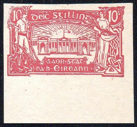 Essays - O'Loughlin, Murphy & Boland: 10/- red, bottom marginal, u/m mint with almost perfect gum, fresh colour, a truly exceptional example of this scarce colour. Hib. E156.