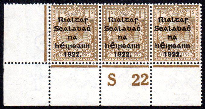 Thom 5-line, 1/- corner strip of three with Control S22 (1 of 1)