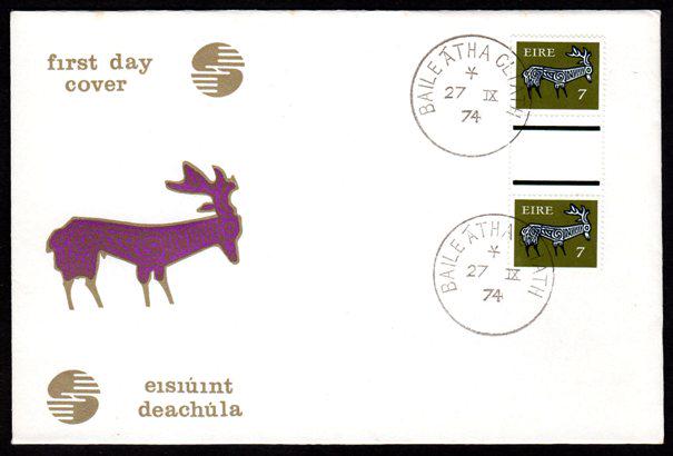 Gerl Definitives, 1974-6 no wmk. 7p Stag gutter pair on (1 of 1)