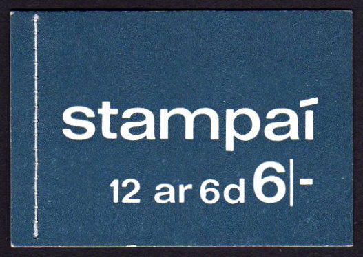 Booklet, 1969 6/- blue (panes gum Arabic), both panes: Booklet, 1969 6/- blue (panes gum Arabic), both panes with upright wmk. and fine to superb perfs. all around. An increasingly difficult booklet in such fine condition. SG SB18, Hib. HB 16.