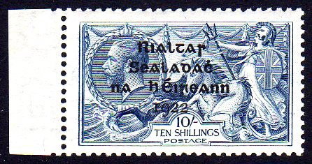 Dollard Overprint: 10/- with "short 3rd line" from R.7/1, marginal u/m mint, very fine with full perfs and brilliantly fresh, clear BPP cert. (2011). SG 21 var., Mi. 11 I var., Hib. T14d.